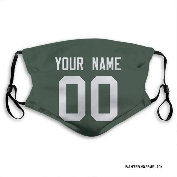 Custom Green Bay Packers Green Jersey Name & Number Face Mask